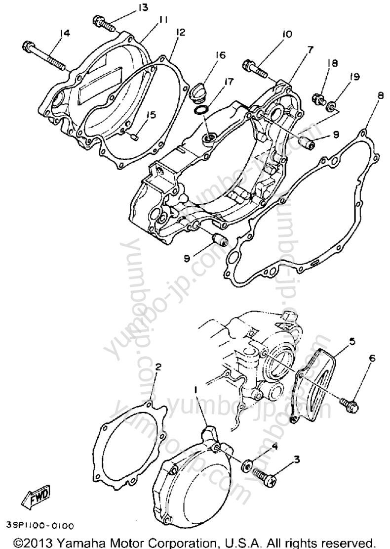 Crankcase Cover 1 for motorcycles YAMAHA YZ250A 1990 year