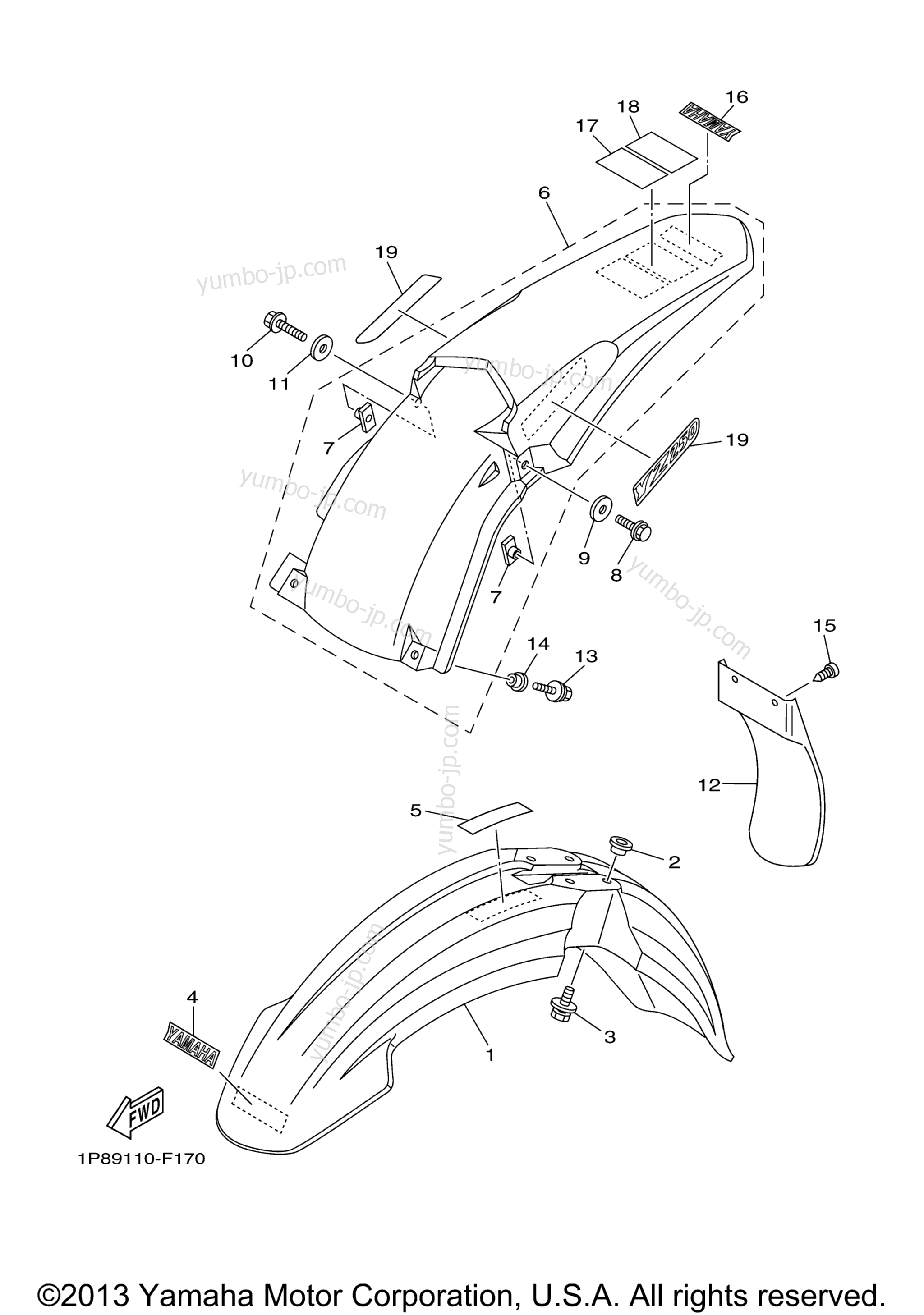 FENDER for motorcycles YAMAHA YZ250 (YZ250W1) 2007 year