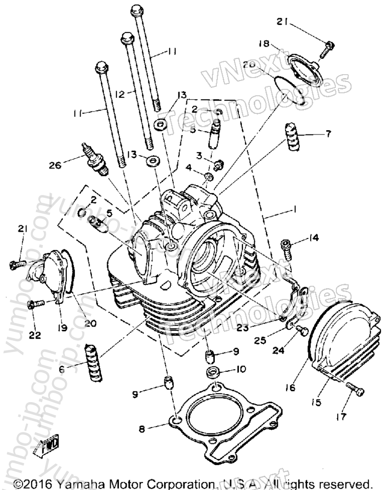 Головка блока цилиндров для мотоциклов YAMAHA XT250 (XT250G_198) 1980 г.