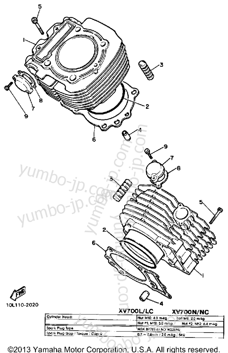 Блок цилиндров для мотоциклов YAMAHA VIRAGO 700 (XV700LC) CA 1984 г.
