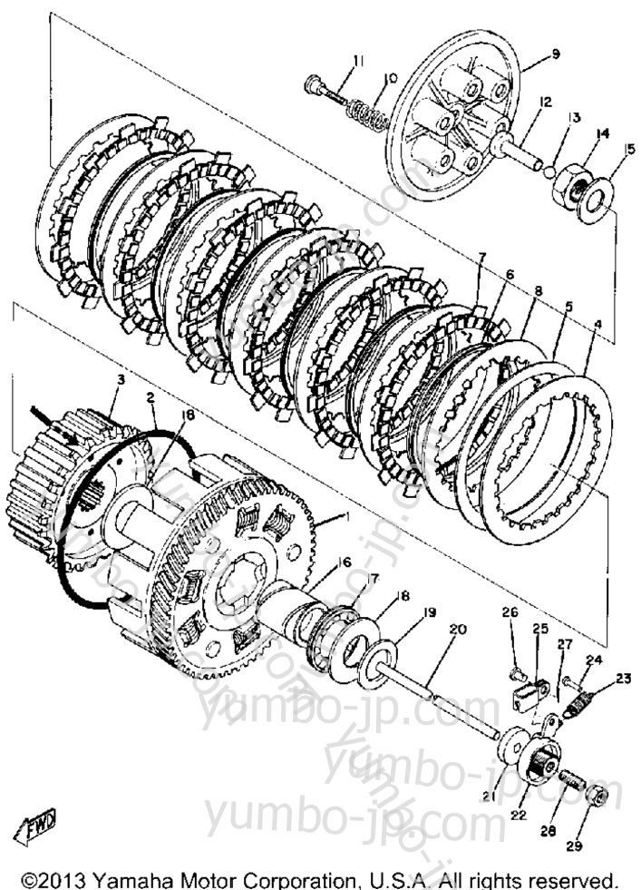 Устройство сцепления для мотоциклов YAMAHA DT1 1968 г.