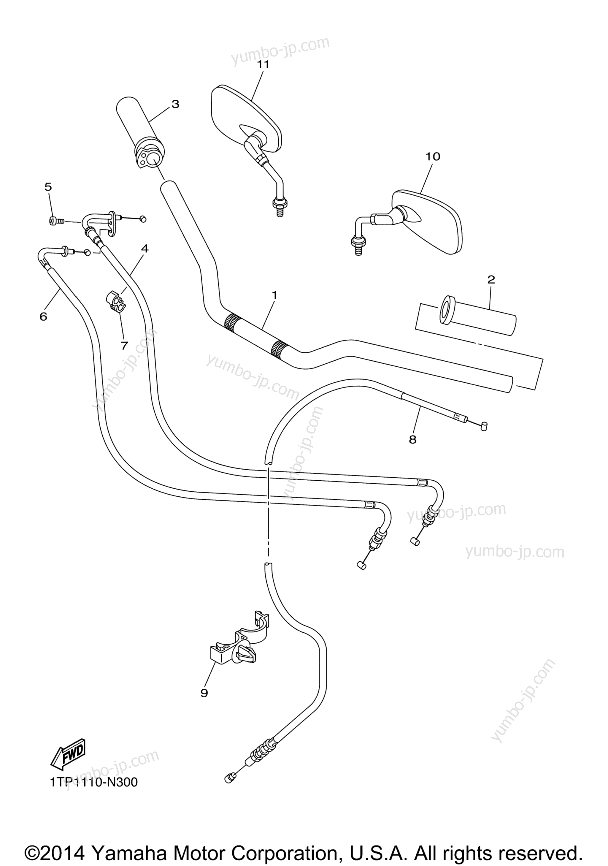 Steering Handle Cable for motorcycles YAMAHA BOLT (XVS95CECW) Pearl White CA 2014 year