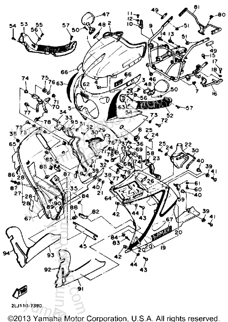 Fairing - Cowling (California Model Only) для мотоциклов YAMAHA FZR1000T 1987 г.