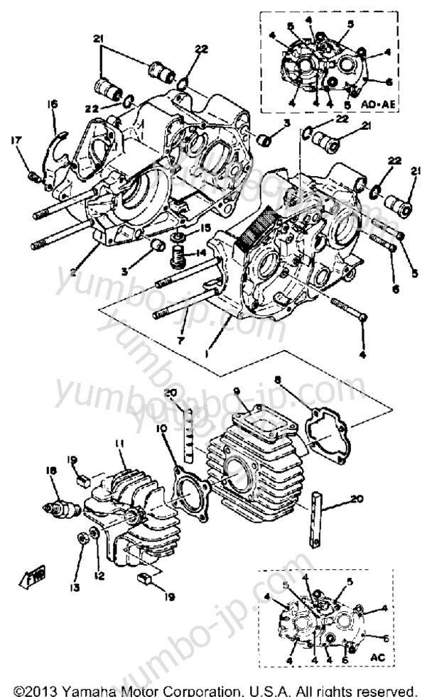 Crankcase-Cylinder для мотоциклов YAMAHA LB802AD 1977 г.