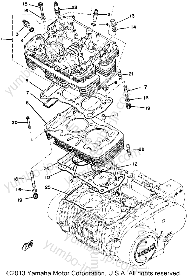 Cylinder Head - Cylinder for motorcycles YAMAHA XS500D 1977 year