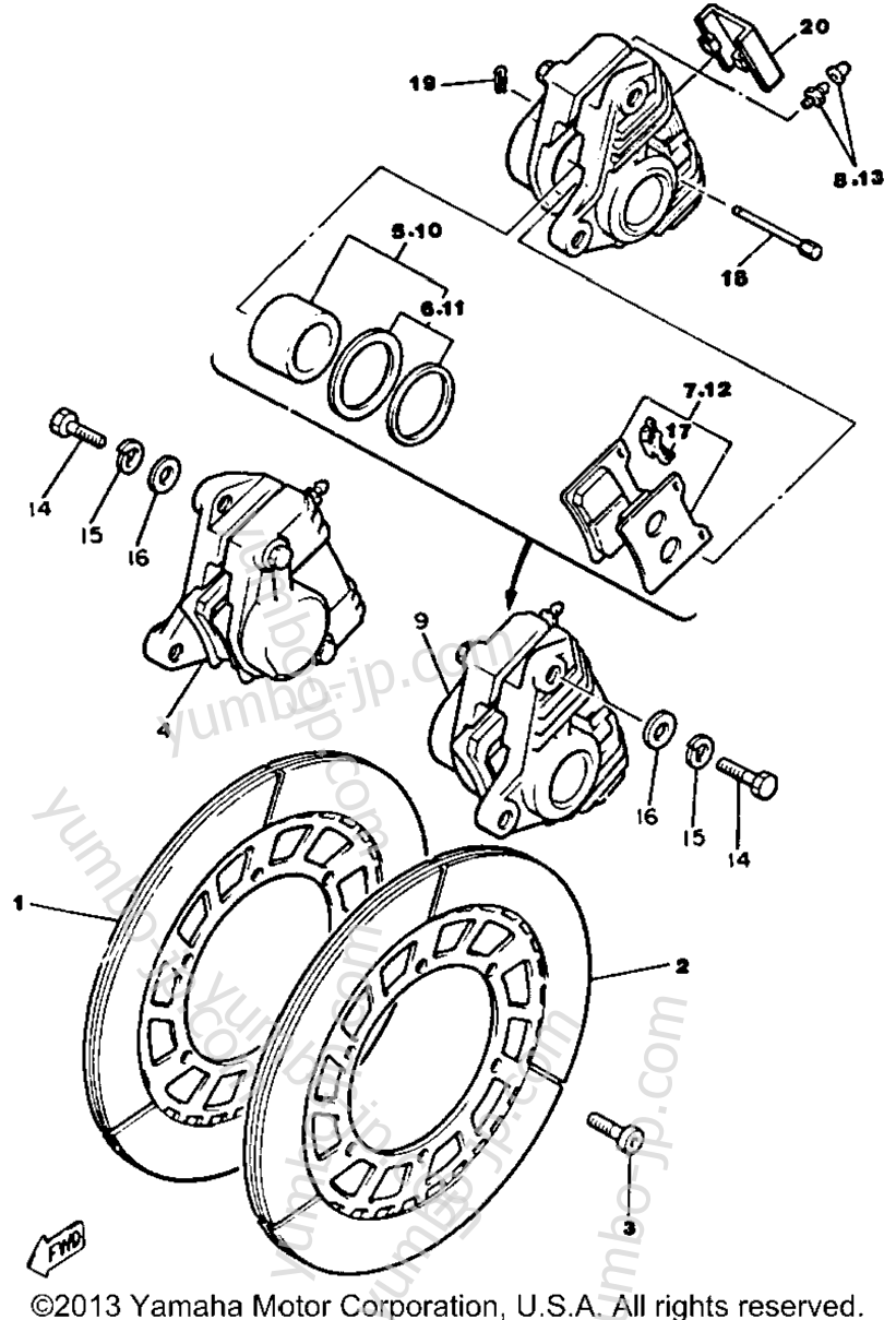 FRONT BRAKE CALIPER for motorcycles YAMAHA XVZ12TK 1983 year