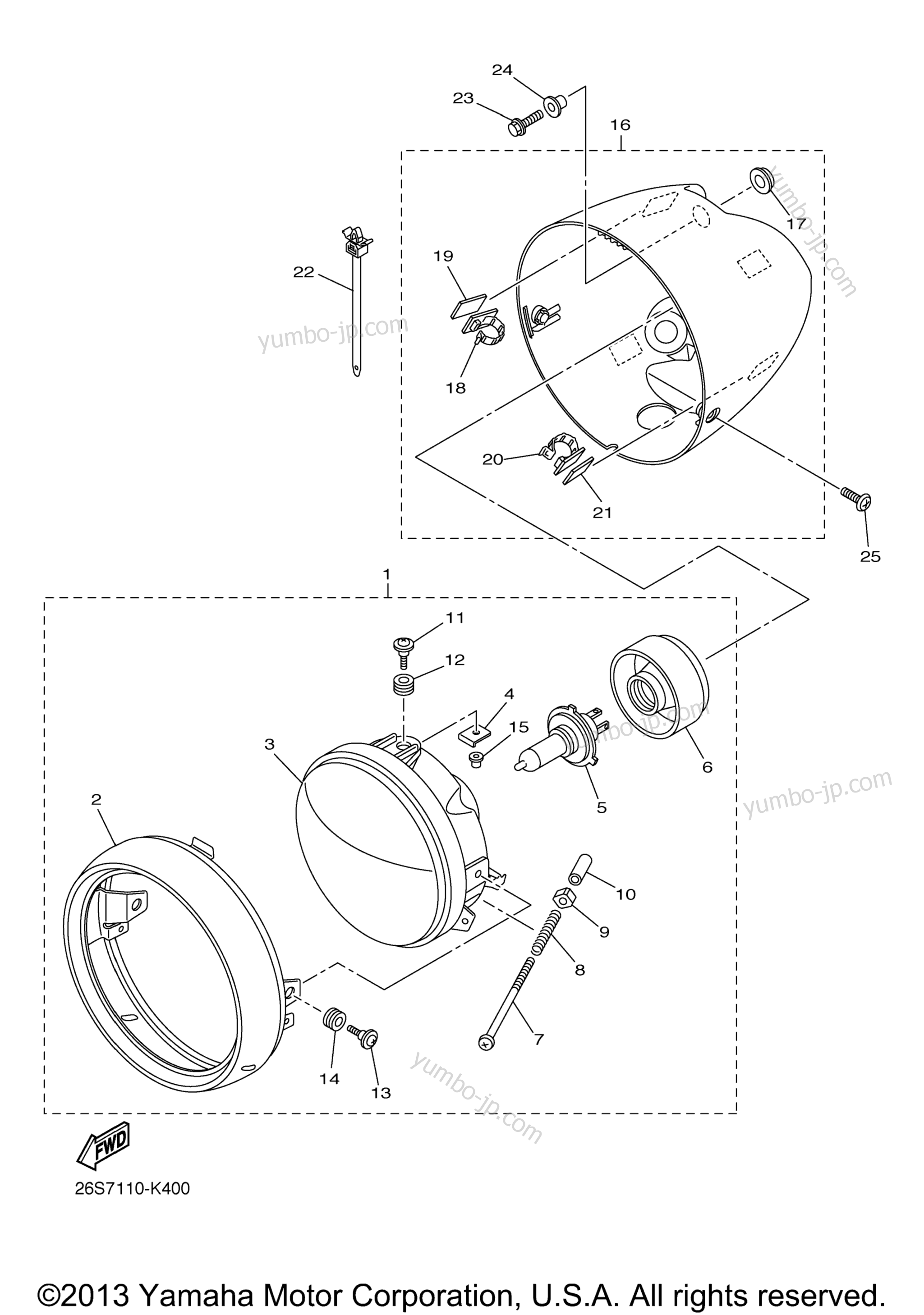 HEADLIGHT для мотоциклов YAMAHA V STAR 950 TOURER (XVS95CTDCR) CA 2013 г.