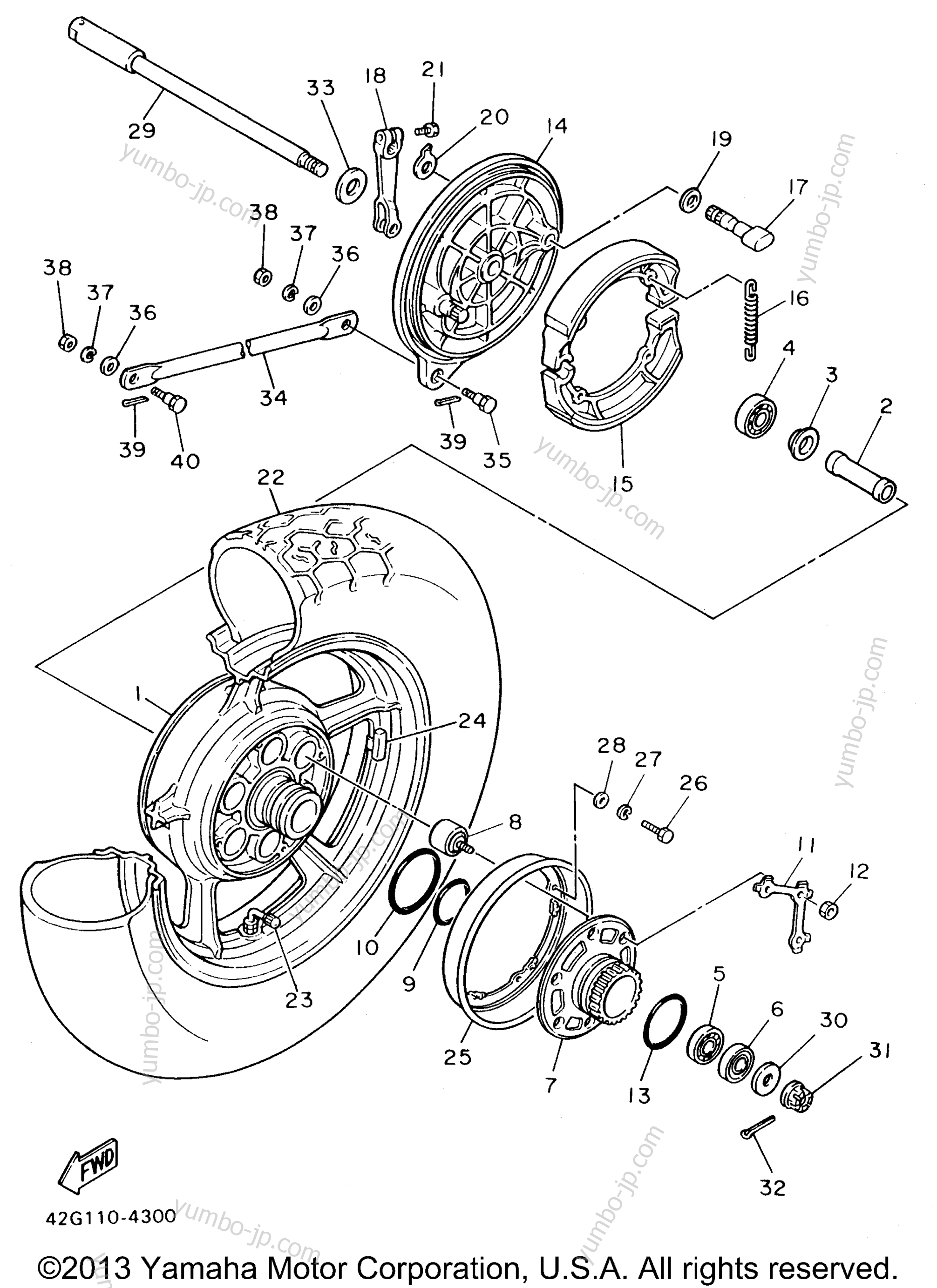 REAR WHEEL for motorcycles YAMAHA VIRAGO 1100 (XV1100HC) CA 1996 year