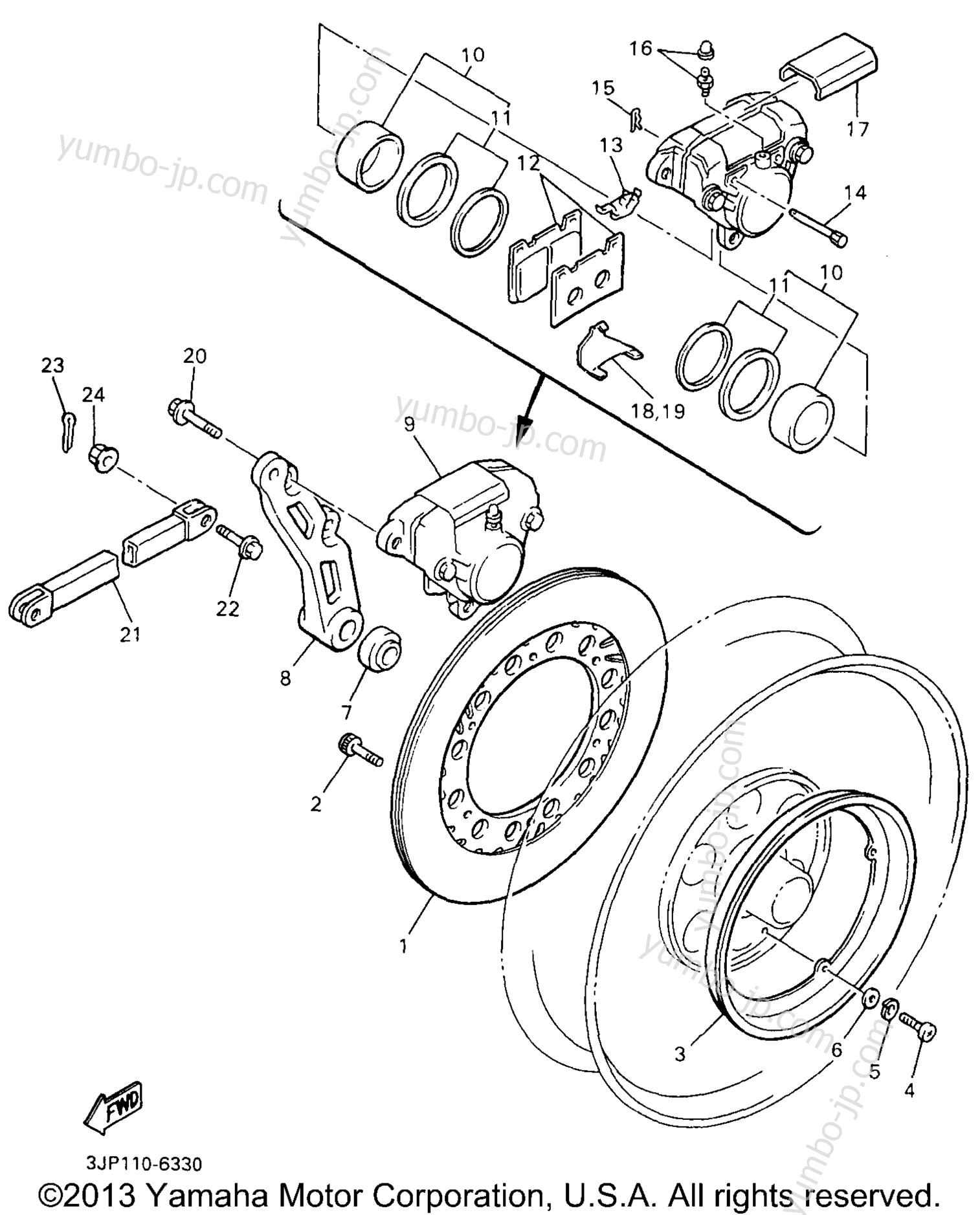 REAR BRAKE CALIPER for motorcycles YAMAHA V-MAX 1200 (VMX12H) 1996 year