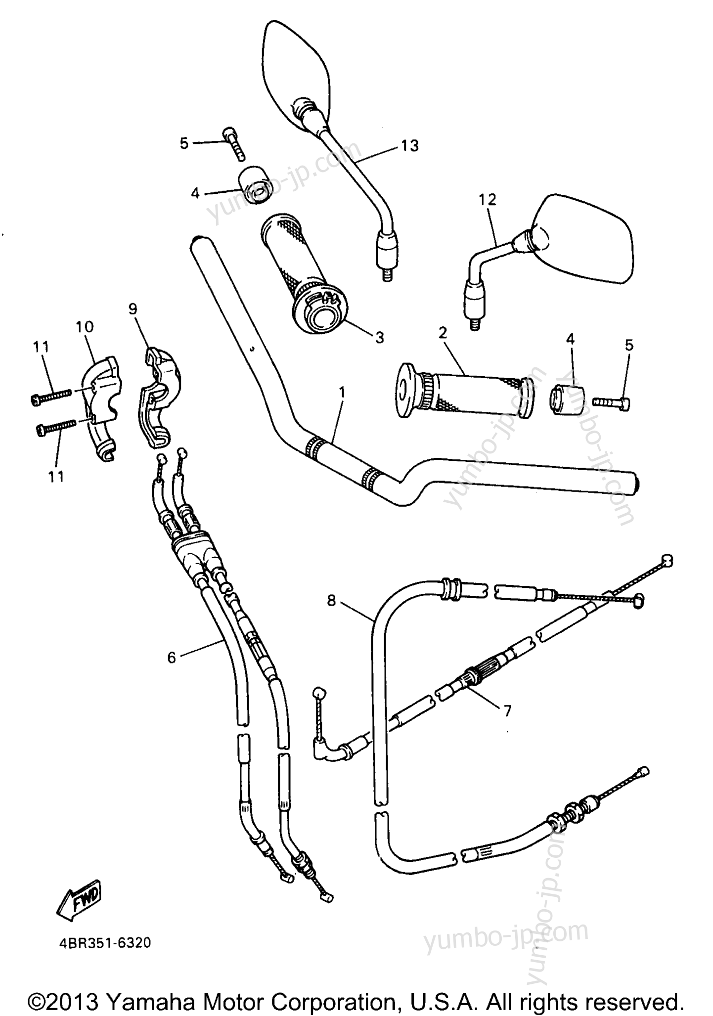 Steering Handle Cable for motorcycles YAMAHA SECA II (XJ600SJ) 1997 year