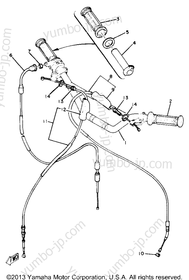 Handlebar - Cable for motorcycles YAMAHA YZ50G 1980 year