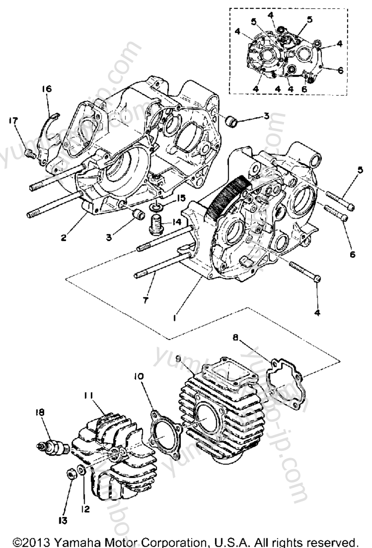Crankcase - Cylinder для мотоциклов YAMAHA LB80IIHC 1976 г.