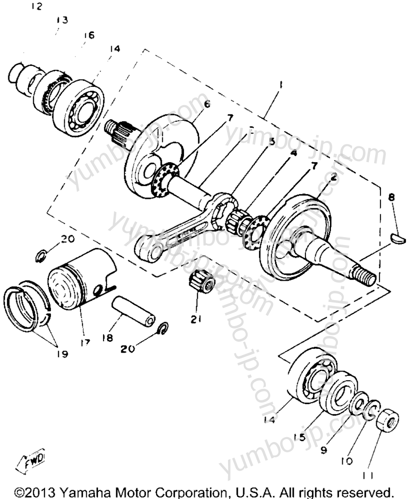 Crankshaft - Piston for motorcycles YAMAHA Y-ZINGER (PW80B) 1991 year