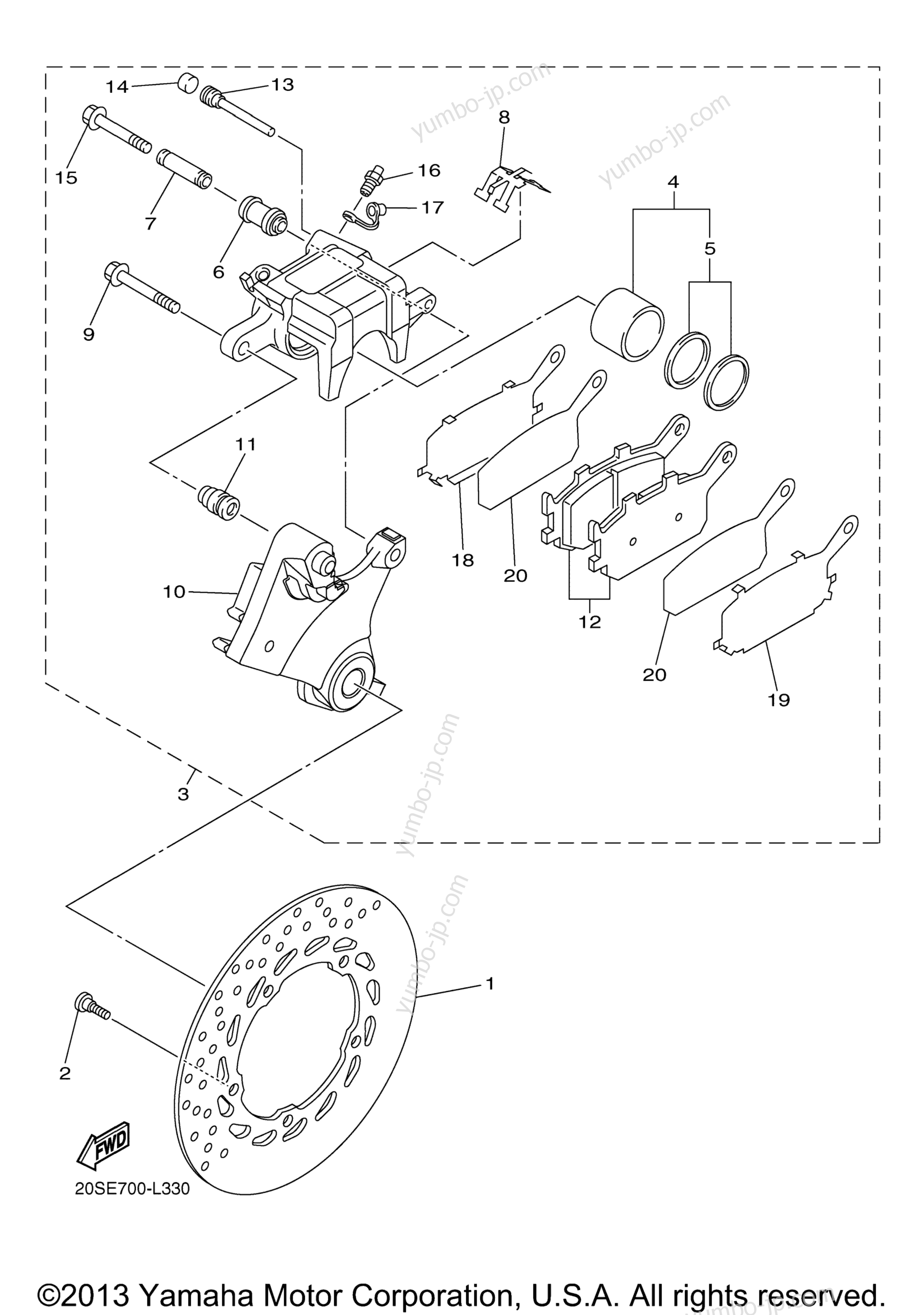 REAR BRAKE CALIPER for motorcycles YAMAHA FZ6R (FZ6RBB) 2012 year