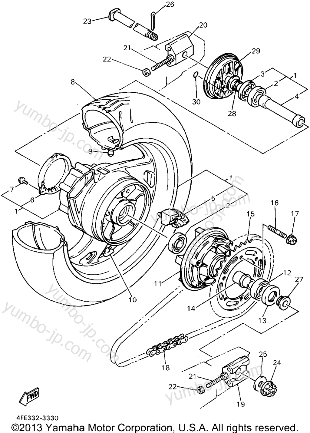 REAR WHEEL for motorcycles YAMAHA GTS1000AFC CA 1994 year