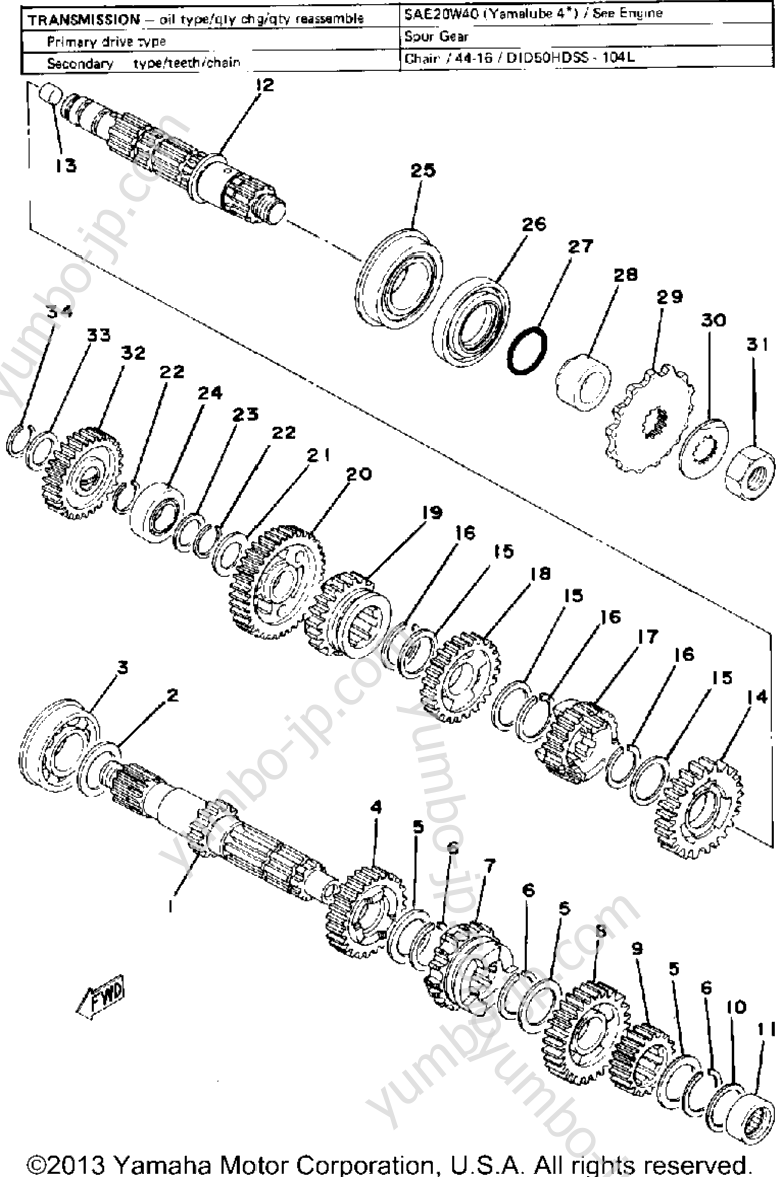 TRANSMISSION for motorcycles YAMAHA SR500E 1978 year