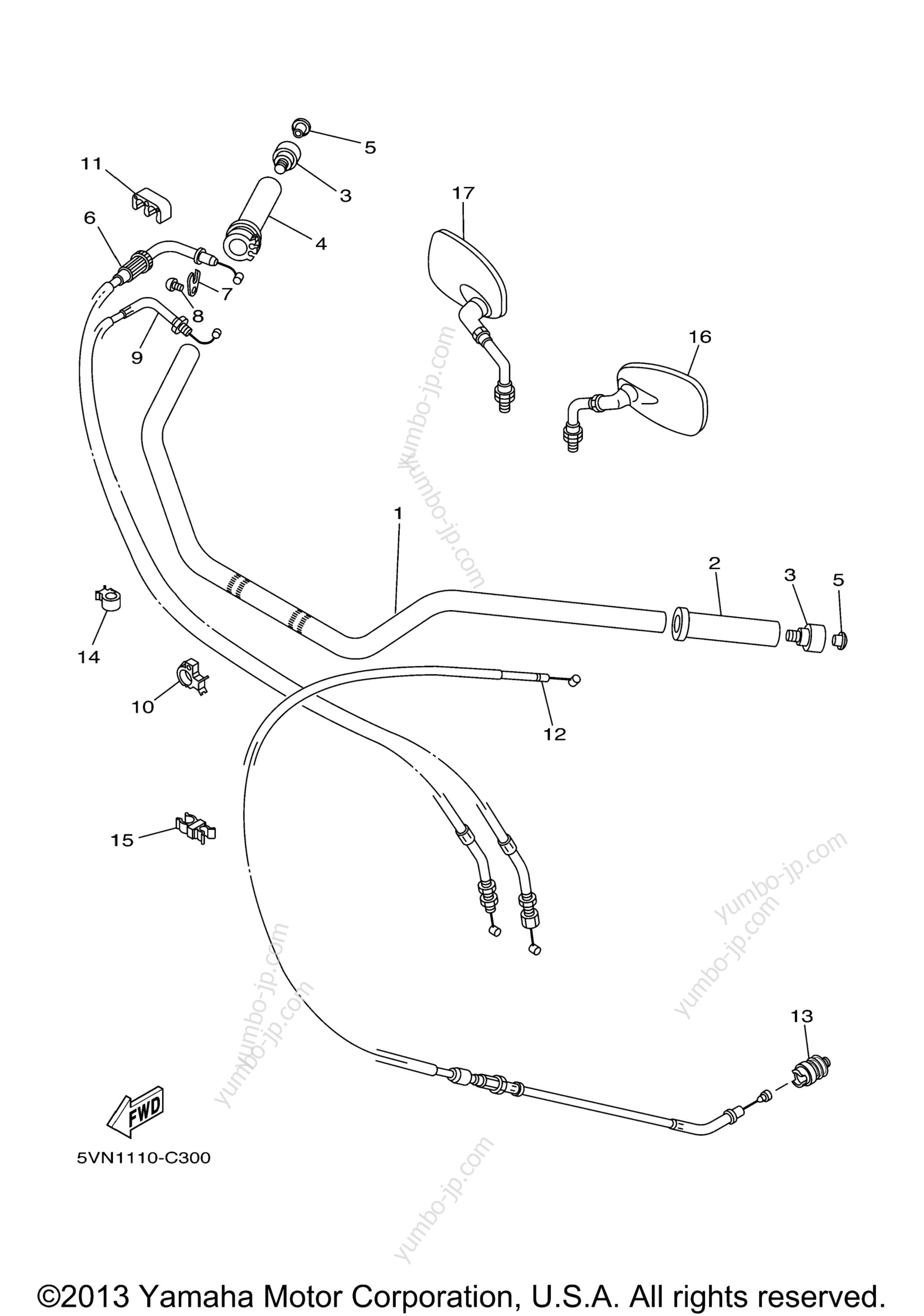 Steering Handle Cable для мотоциклов YAMAHA ROAD STAR (SPOKE WHEELS) (XV17ATC) CA 2005 г.