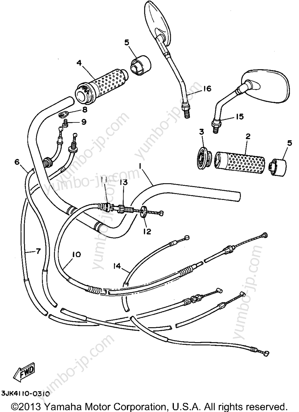 Steering Handle Cable для мотоциклов YAMAHA VIRAGO 1100 (XV1100FC) CA 1994 г.