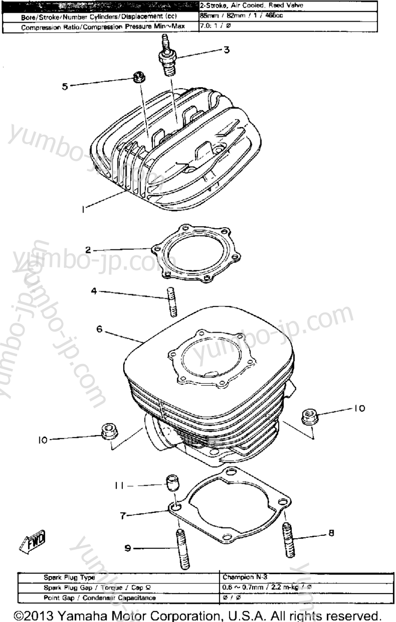 CYLINDER for motorcycles YAMAHA YZ465G 1980 year