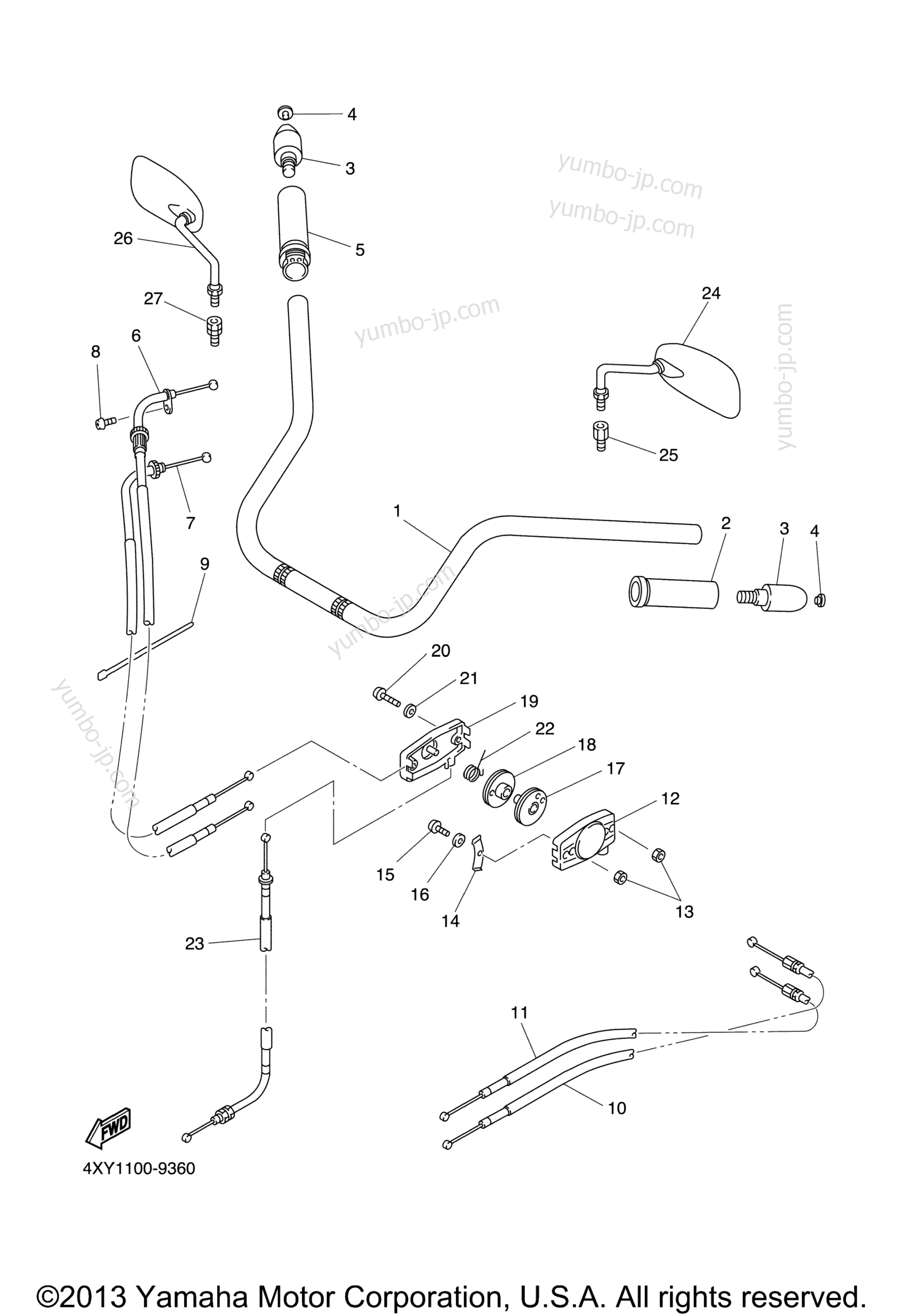 Steering Handle Cable для мотоциклов YAMAHA ROYAL STAR VENTURE (XVZ1300TFP) CA 2002 г.