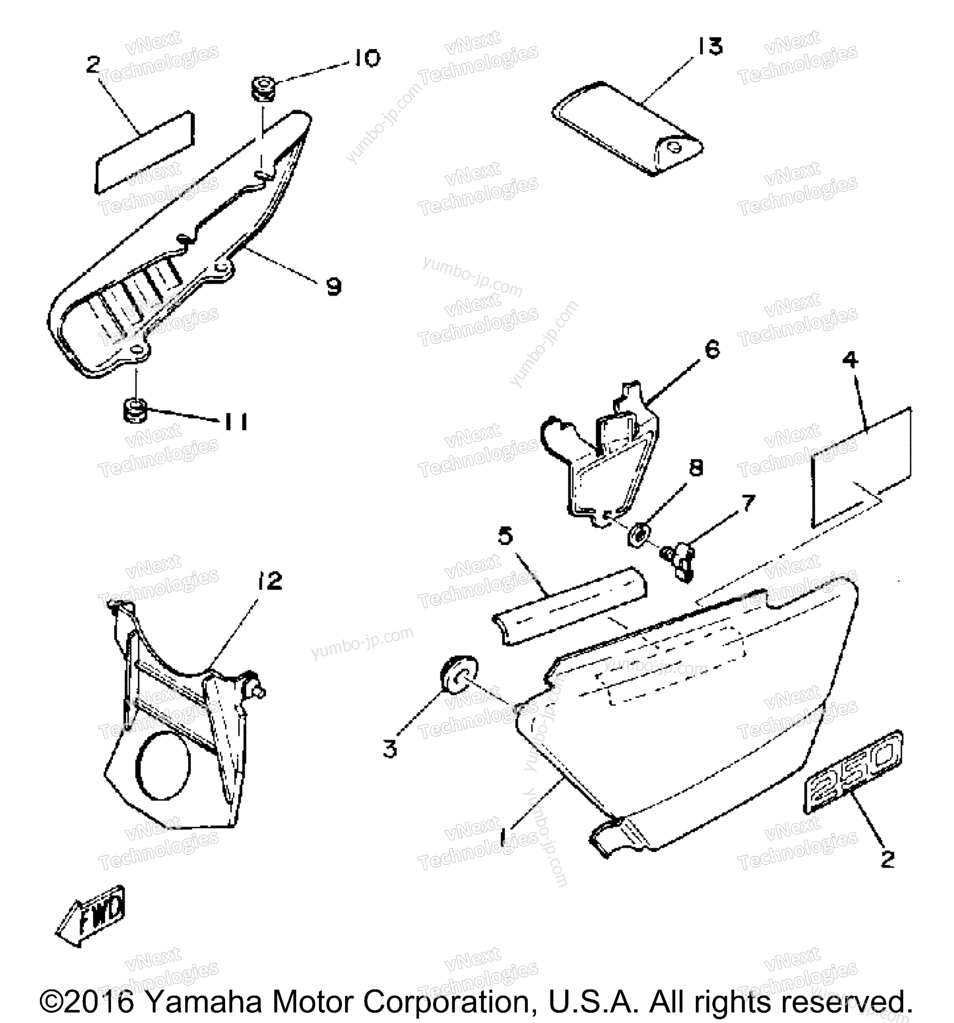 SIDE COVER для мотоциклов YAMAHA XT250 (XT250G_198) 1980 г.