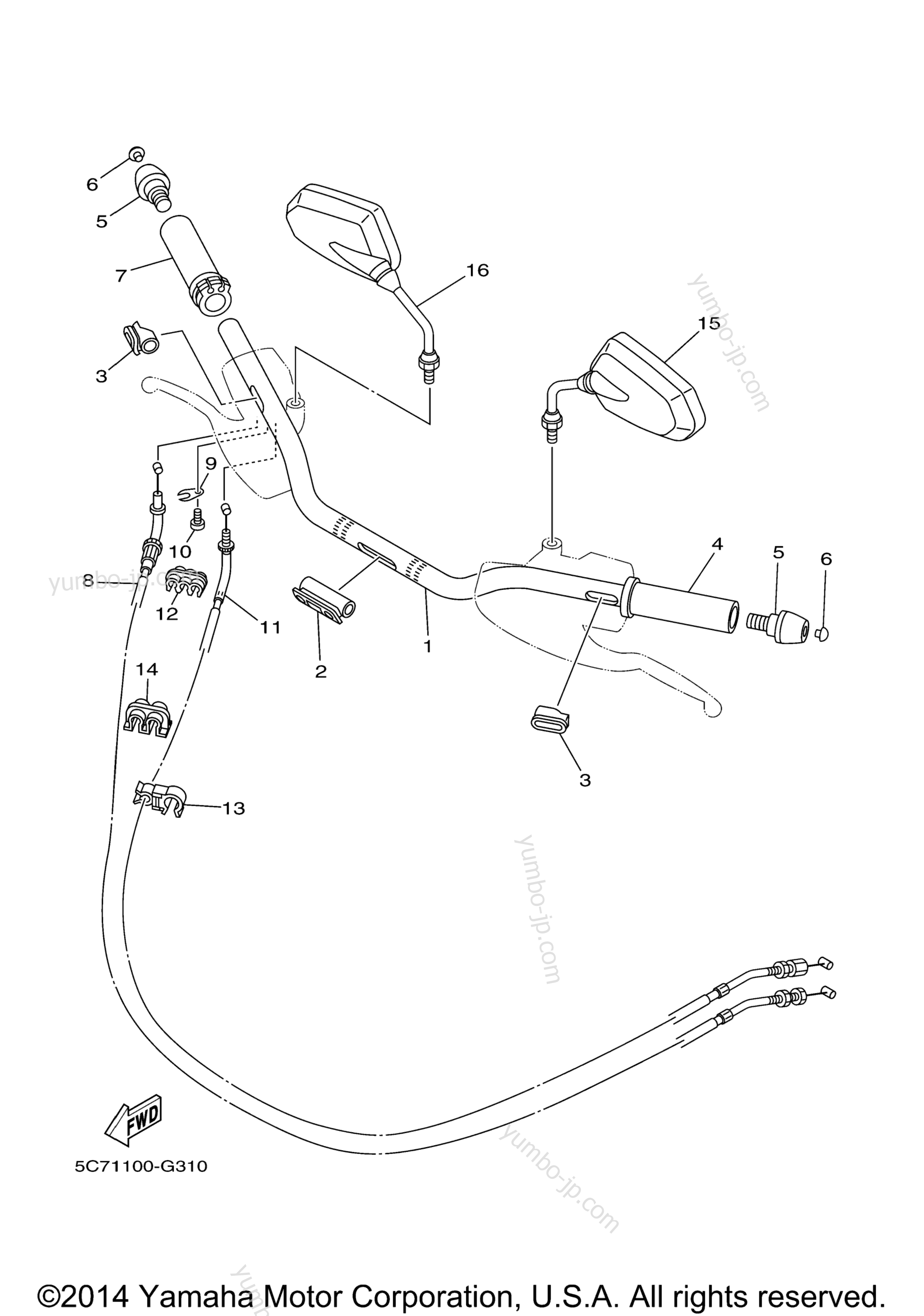 Steering Handle Cable для мотоциклов YAMAHA RAIDER BULLET COWL (XV19CFB) 2015 г.