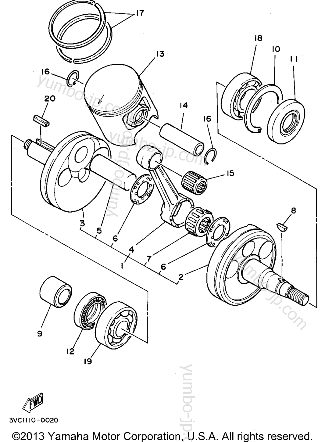 Crankshaft - Piston для мотоциклов YAMAHA RT180D 1992 г.