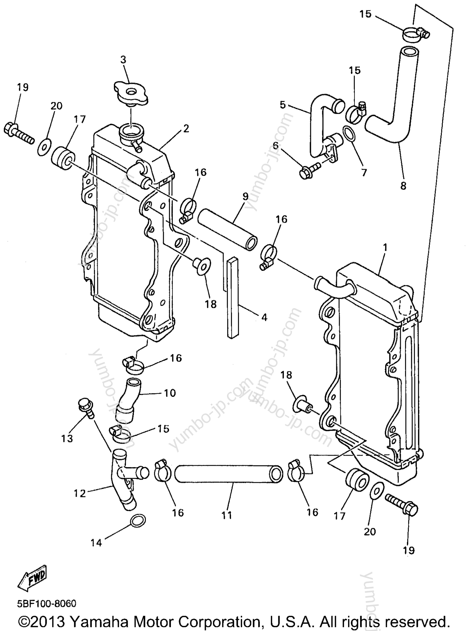 RADIATOR HOSE для мотоциклов YAMAHA WR400F (WR400FK) 1998 г.