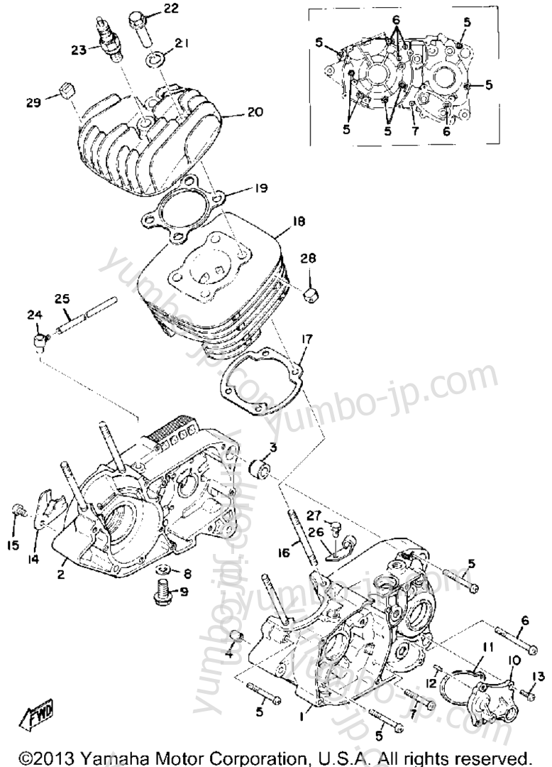 Crankcase Cylinder for motorcycles YAMAHA DT100D 1977 year