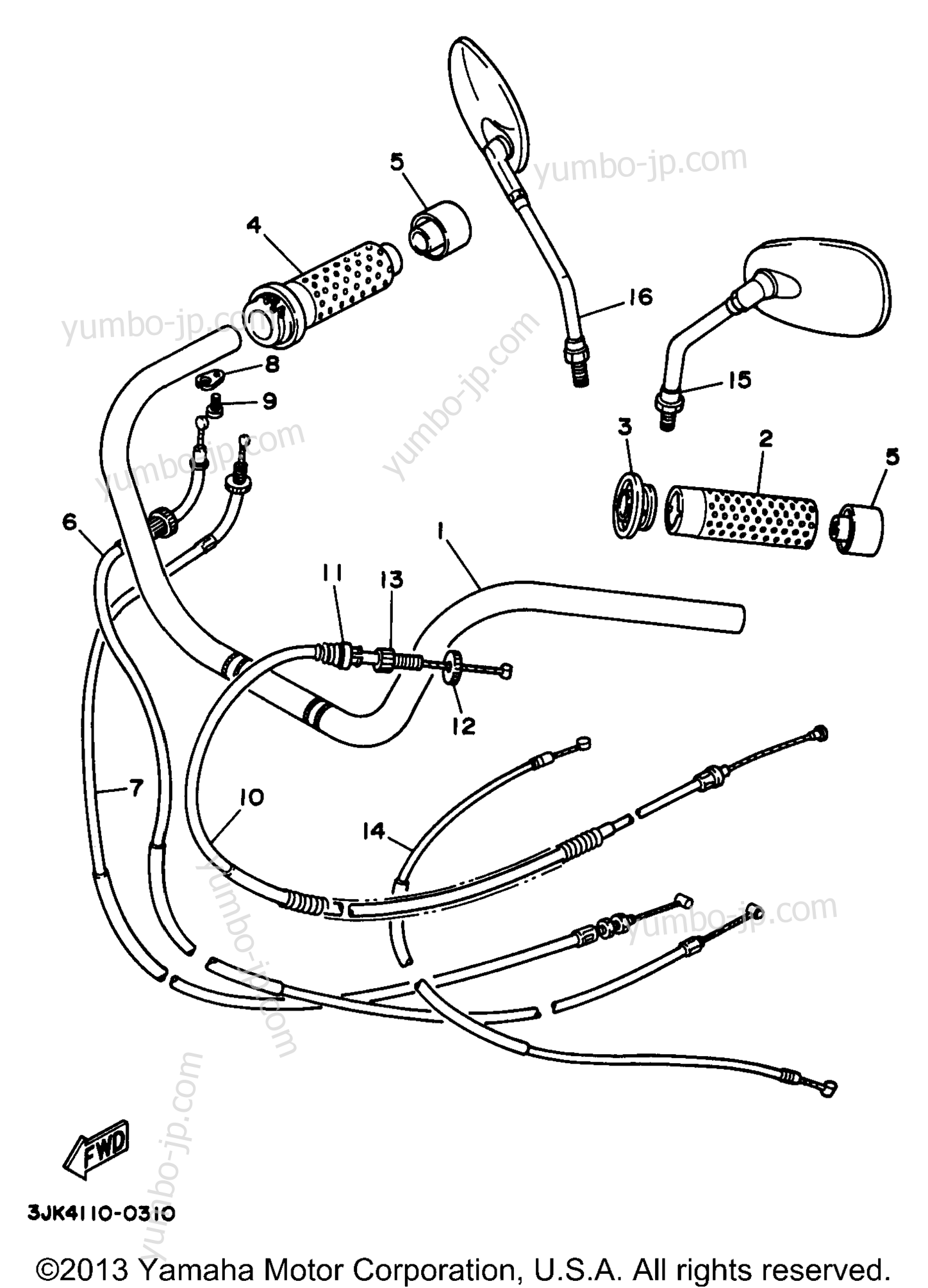 Steering Handle Cable для мотоциклов YAMAHA VIRAGO 1100 (XV1100JC) CA 1997 г.