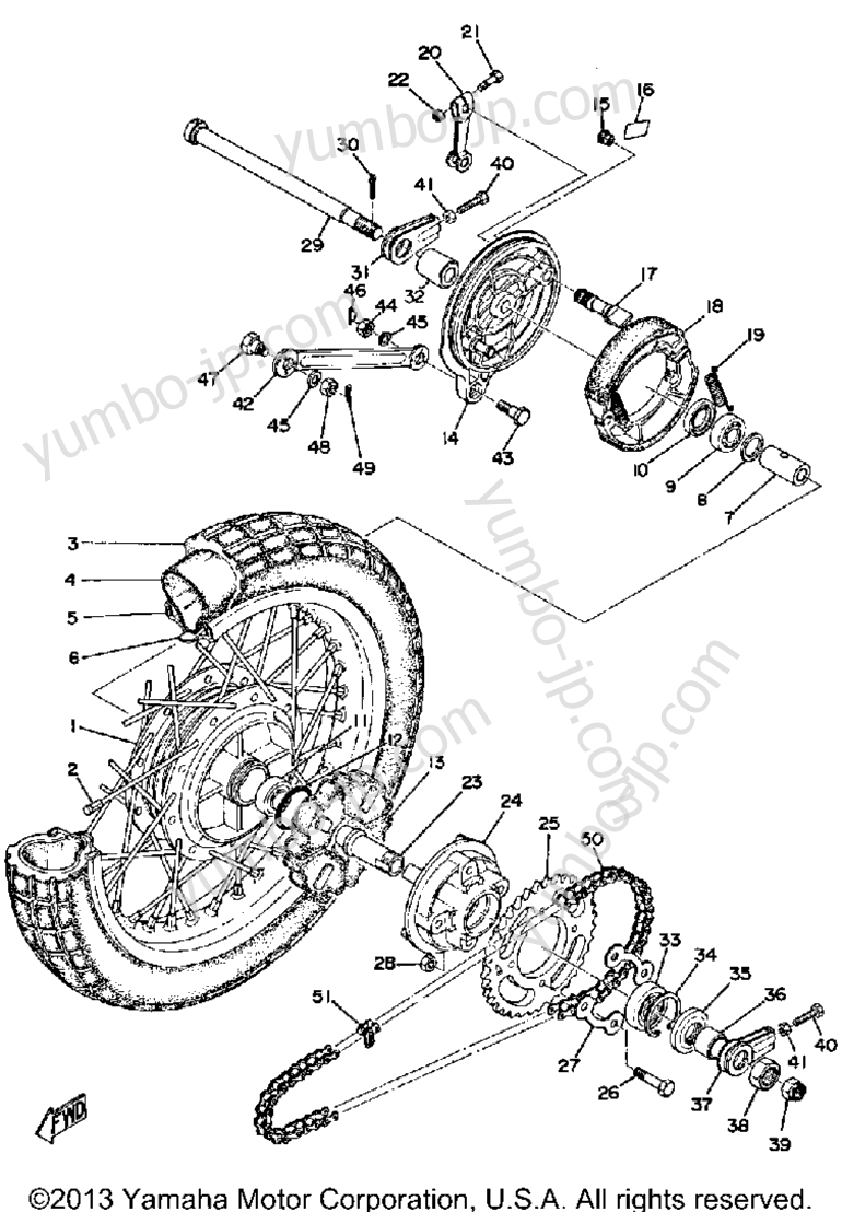 REAR WHEEL для мотоциклов YAMAHA RD125B 1975 г.