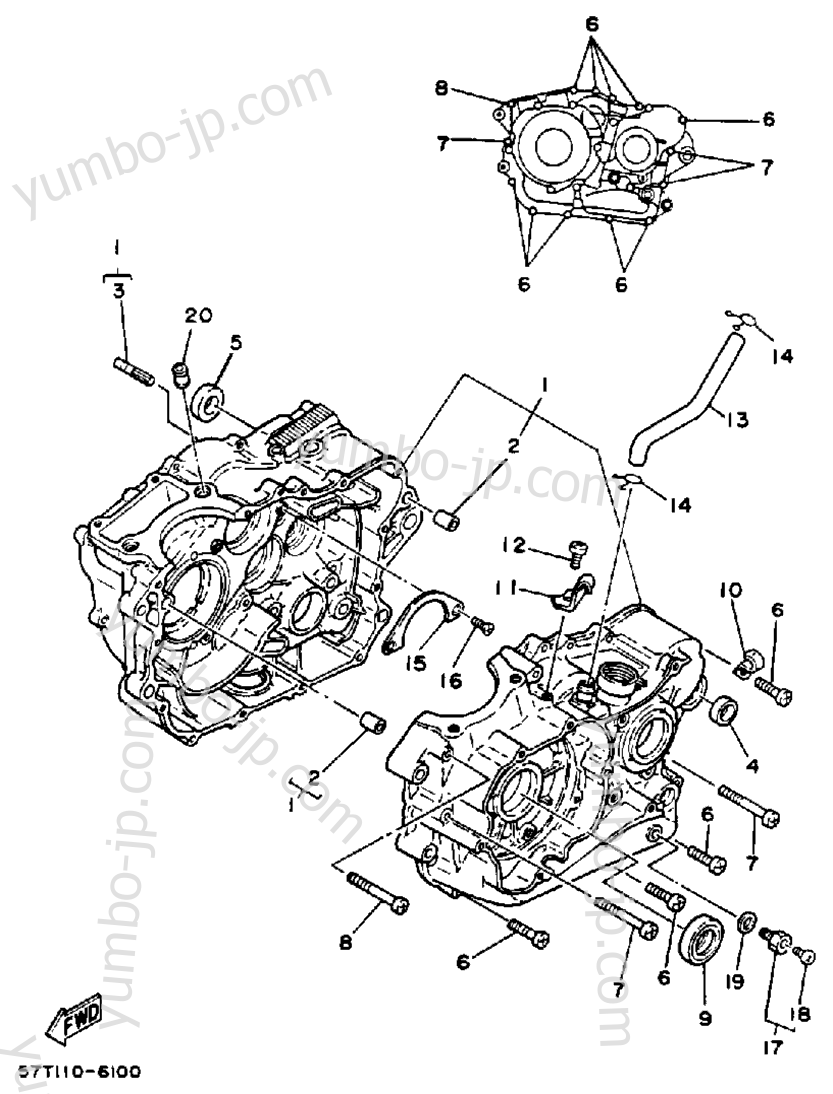 Crankcase (Non-California Model) для мотоциклов YAMAHA XT350W 1989 г.