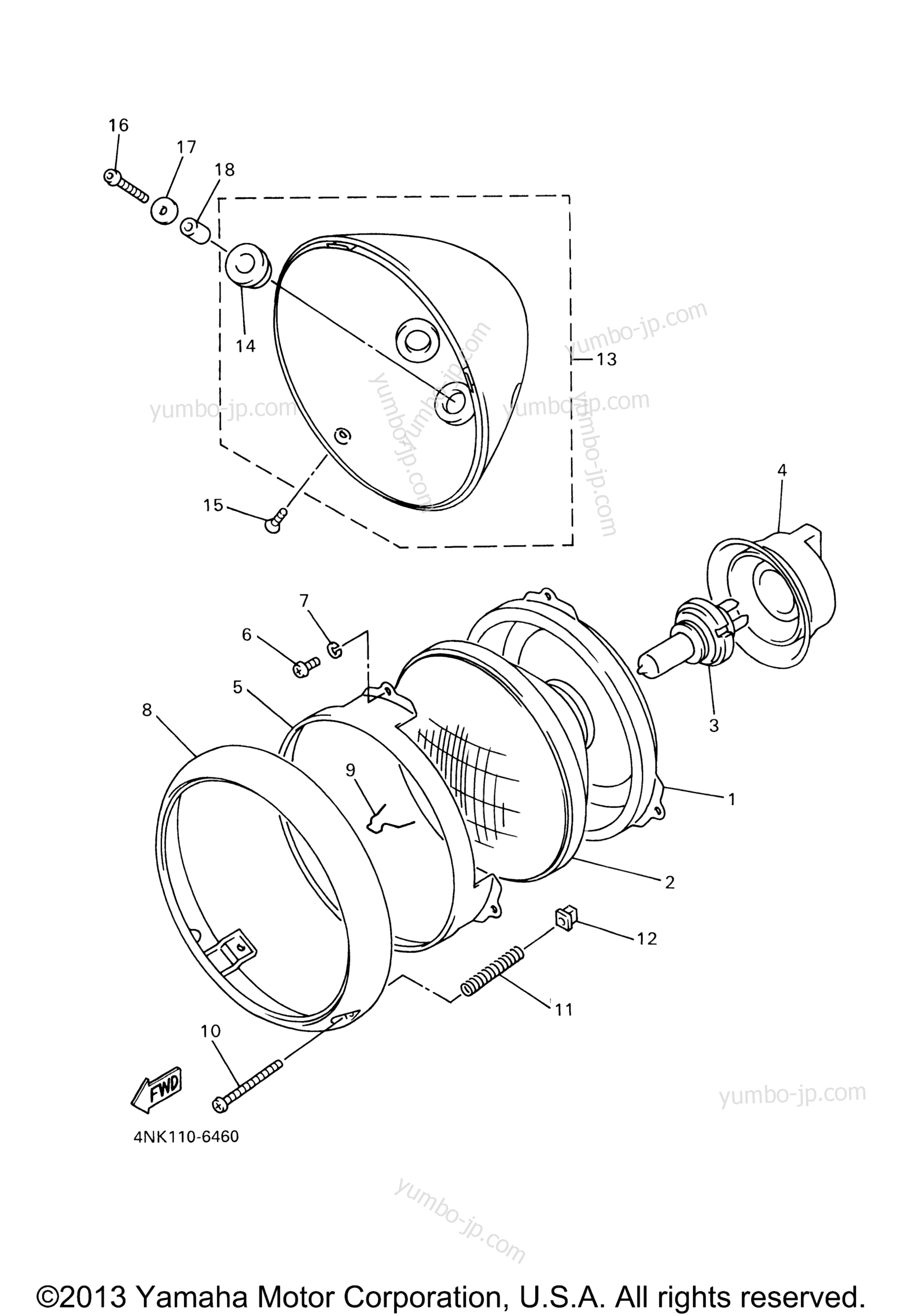 HEADLIGHT для мотоциклов YAMAHA V STAR 1100 SILVERADO (XVS11ATSC) CA 2004 г.