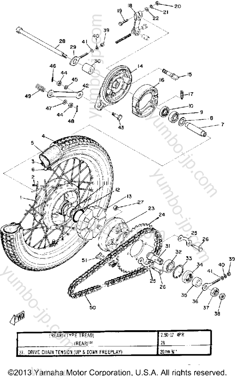 REAR WHEEL для мотоциклов YAMAHA U7E 1972 г.