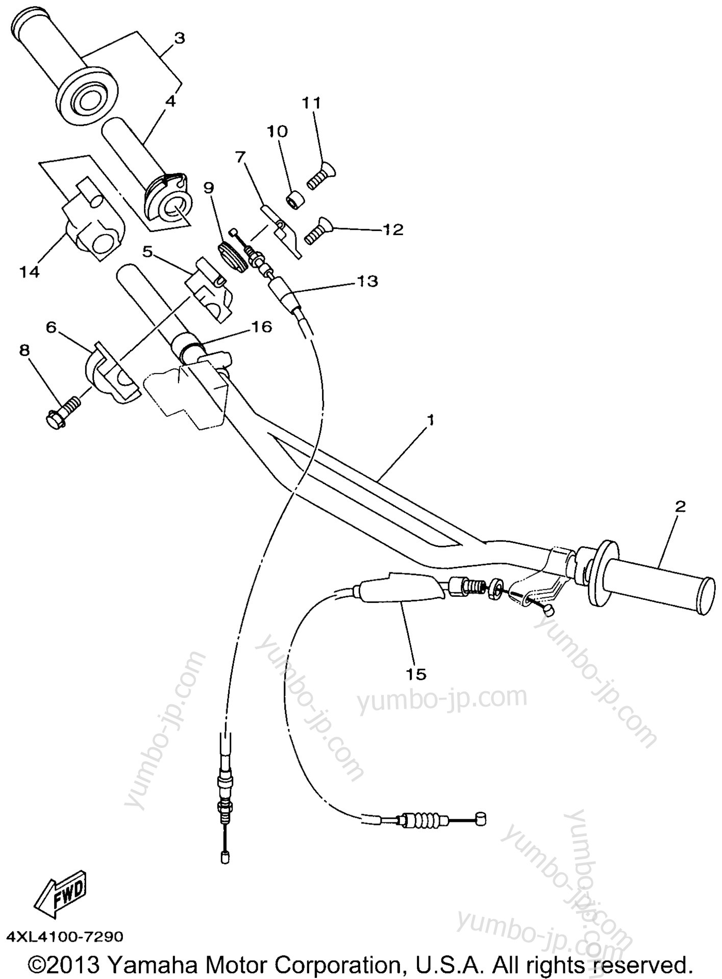 Steering Handle Cable для мотоциклов YAMAHA YZ125 (YZ125J1) 1997 г.
