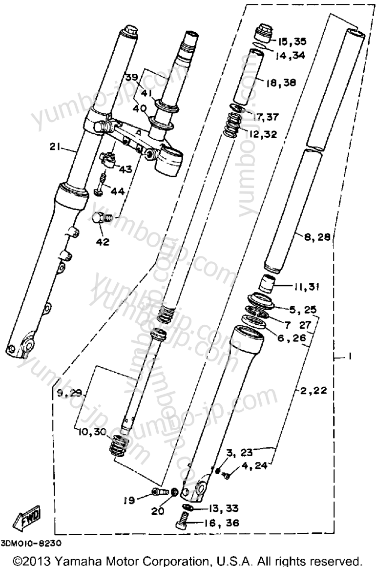 FRONT FORK для мотоциклов YAMAHA ROUTE 66 (XV250UC) CA 1988 г.