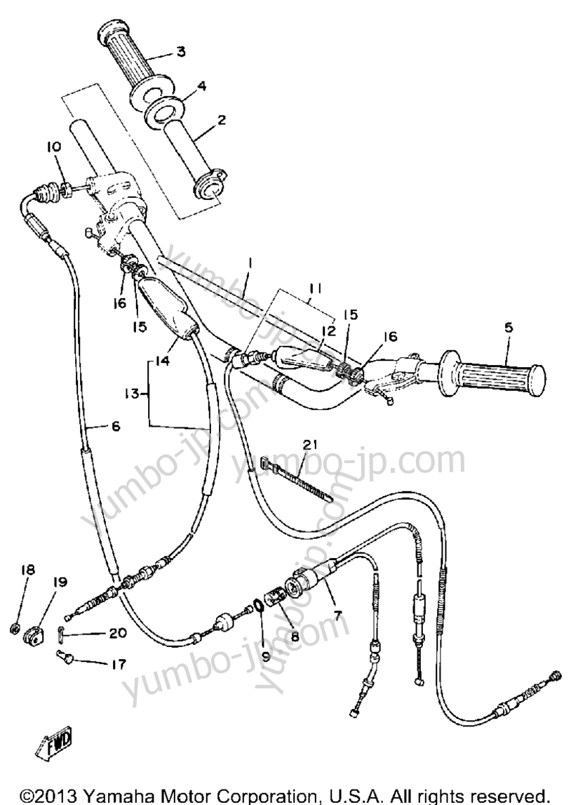 Handlebar - Cable for motorcycles YAMAHA MX175H 1981 year
