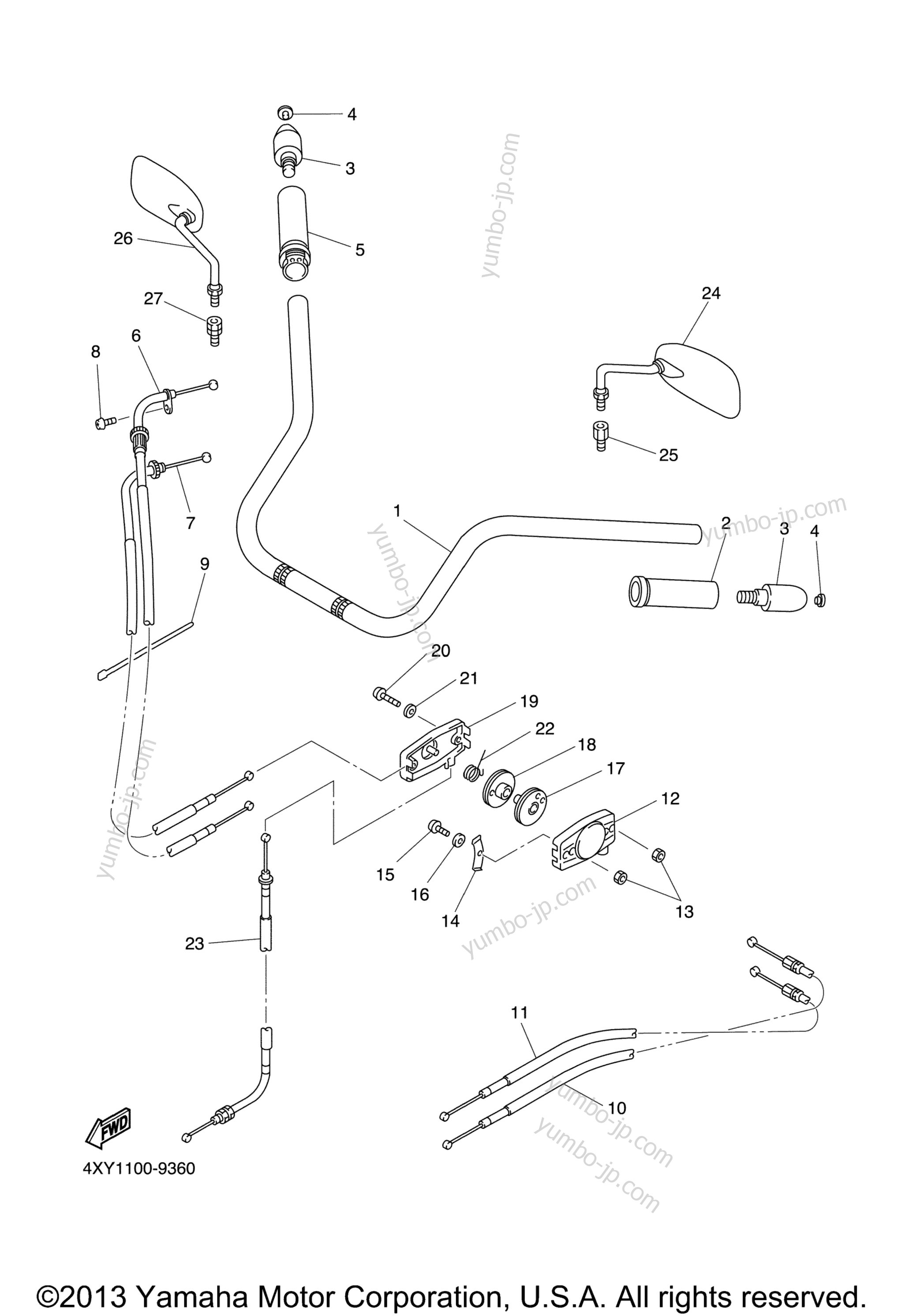 Steering Handle Cable для мотоциклов YAMAHA ROYAL STAR MIDNIGHT VENTURE (XVZ1300TFS) 2002 г.