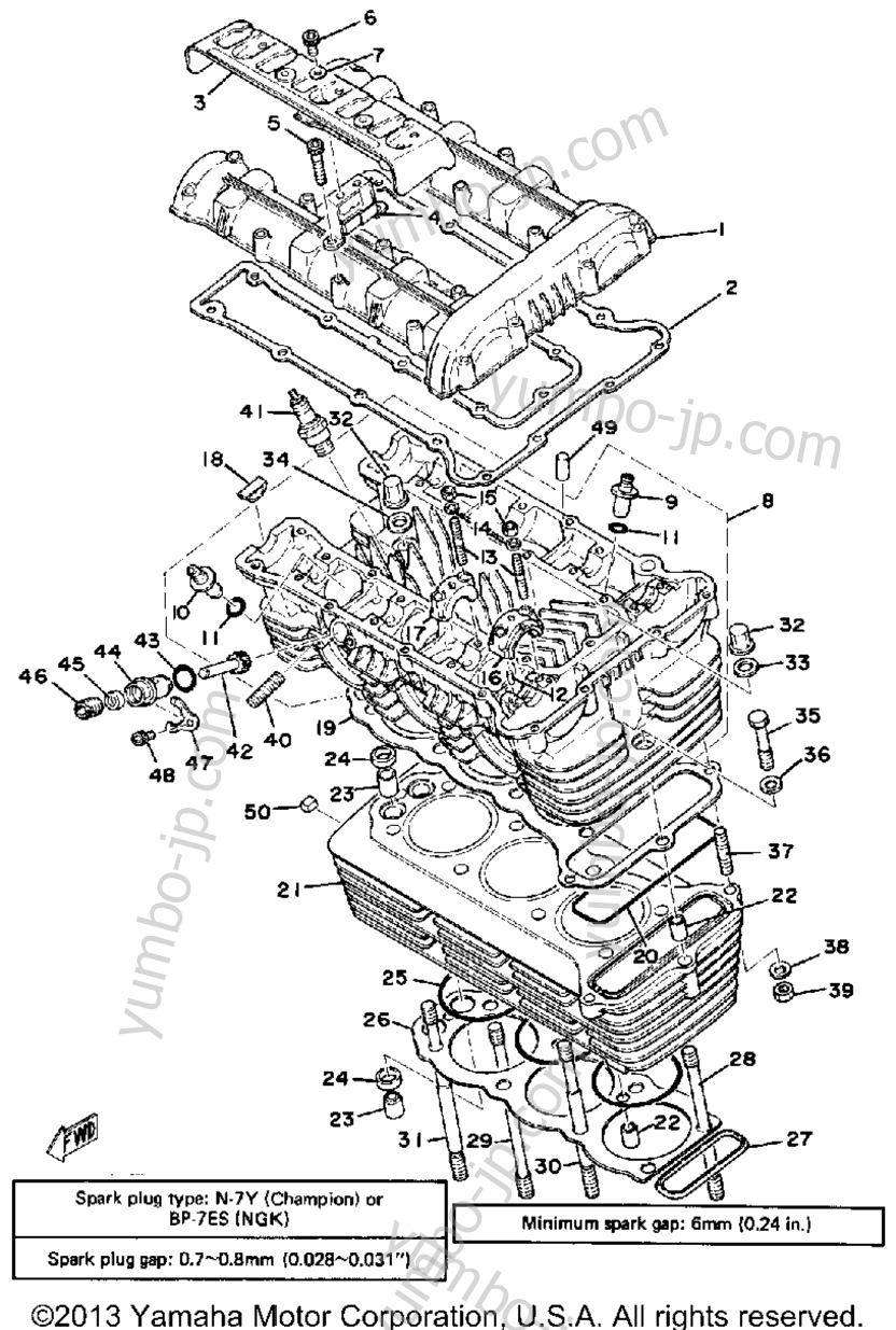 Cylinder Head - Cylinder for motorcycles YAMAHA XS750-2D 1977 year