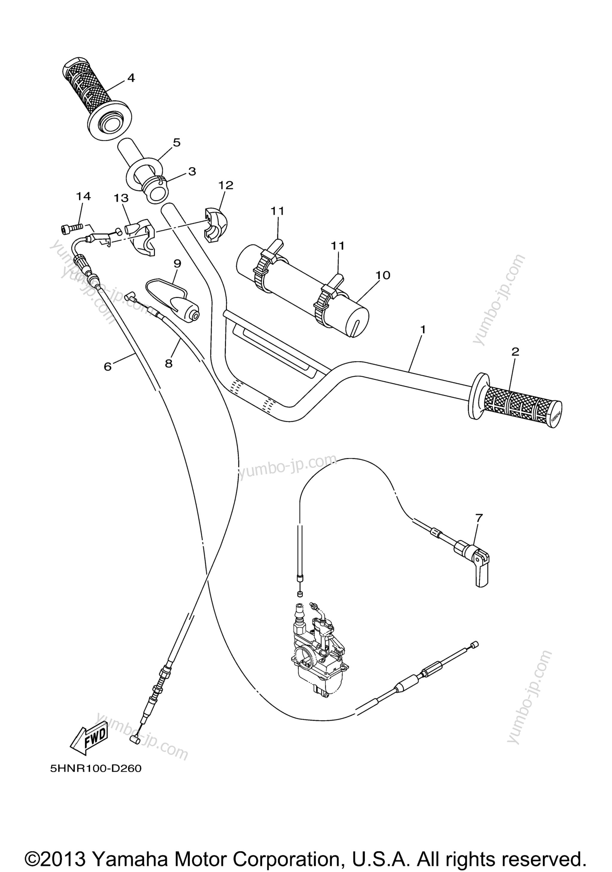 Steering Handle Cable для мотоциклов YAMAHA TT-R90E ELETRIC (TTR90EV) 2006 г.