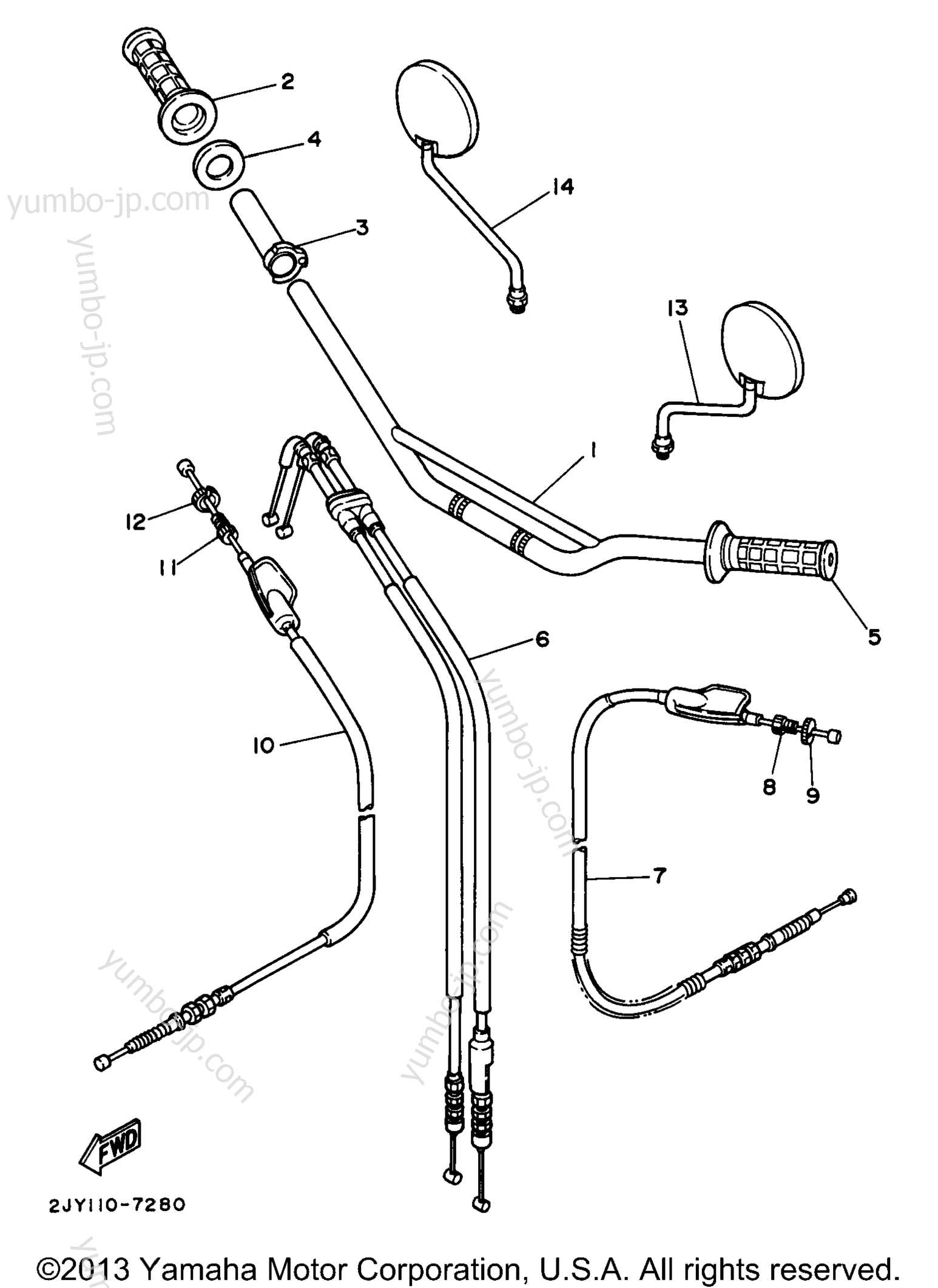 Steering Handle Cable для мотоциклов YAMAHA TRAILWAY (TW200J) 1997 г.