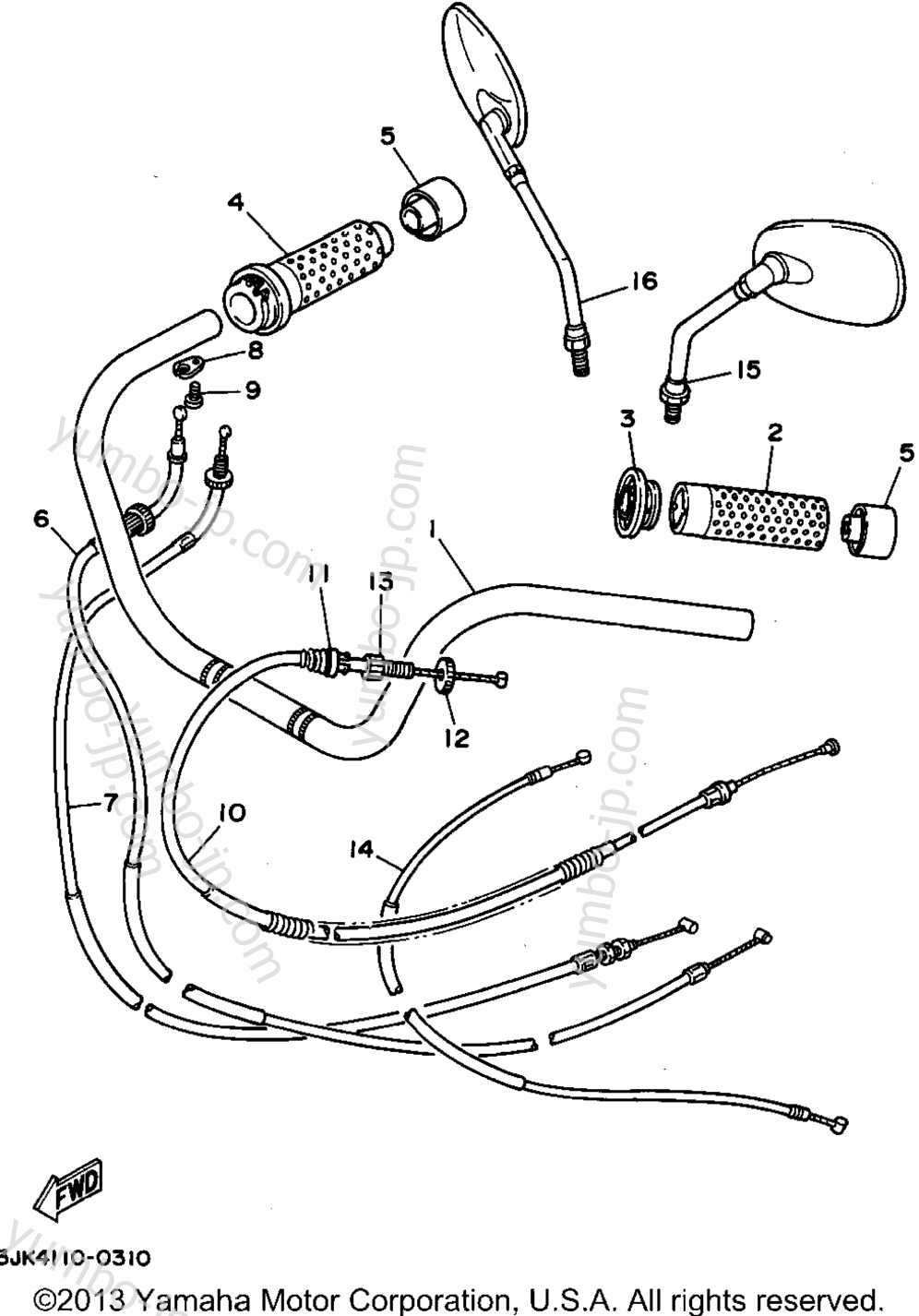 Steering Handle Cable для мотоциклов YAMAHA VIRAGO 1100 (XV1100G) 1995 г.