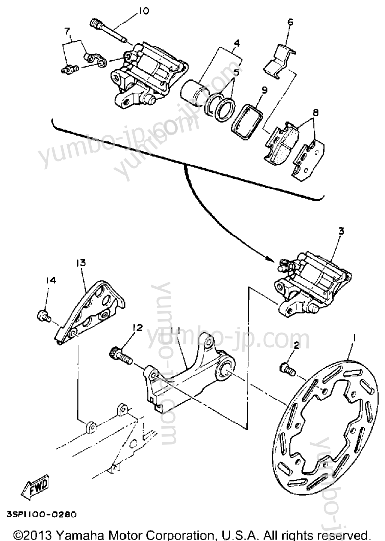 REAR BRAKE CALIPER for motorcycles YAMAHA YZ250A 1990 year