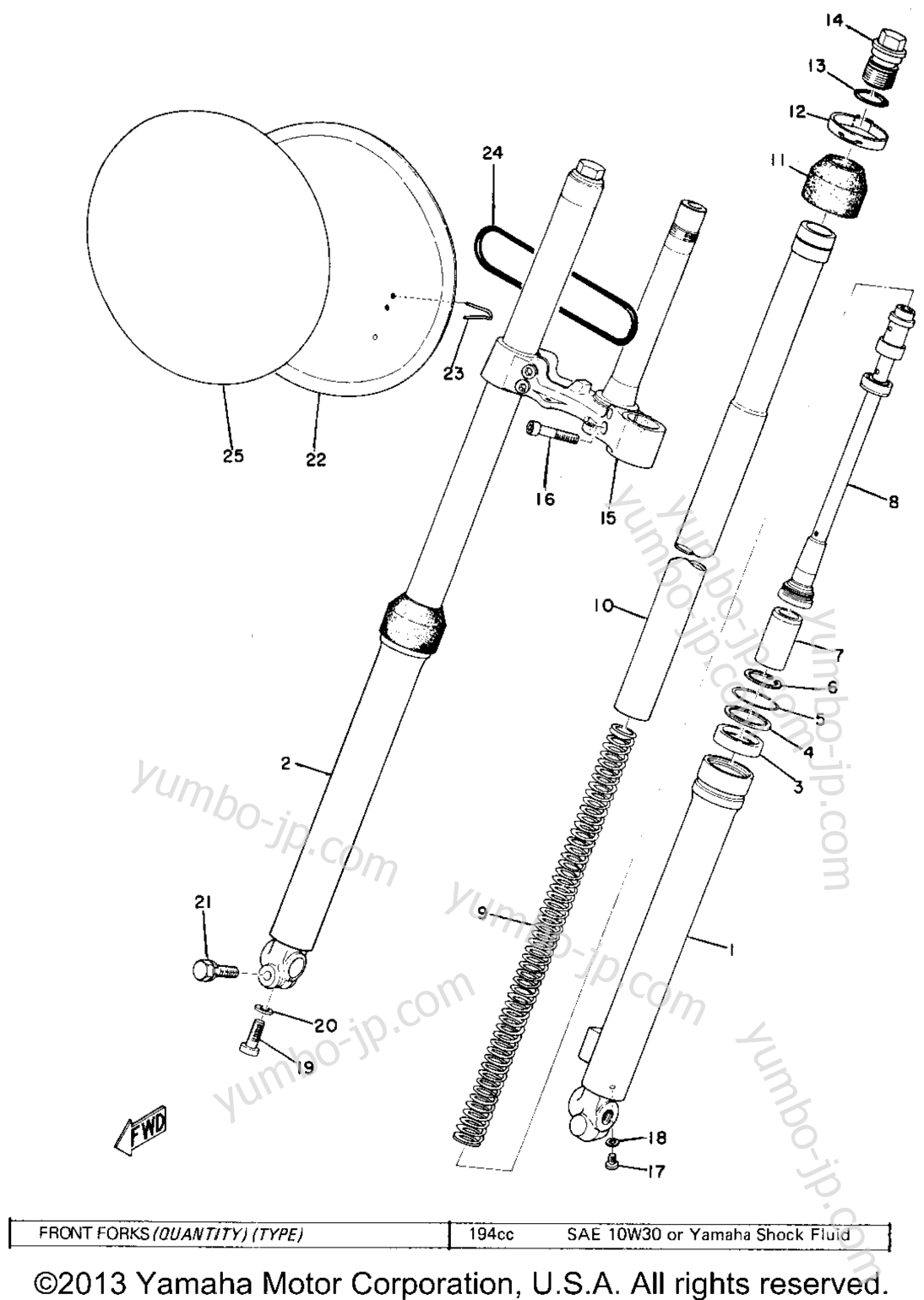 FRONT FORK for motorcycles YAMAHA YZ250B 1975 year