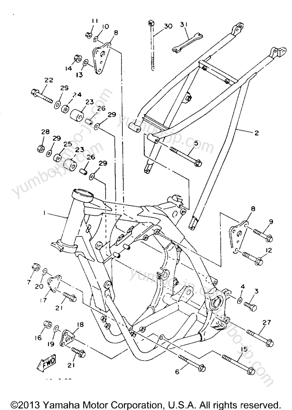 FRAME for motorcycles YAMAHA YZ250E 1993 year