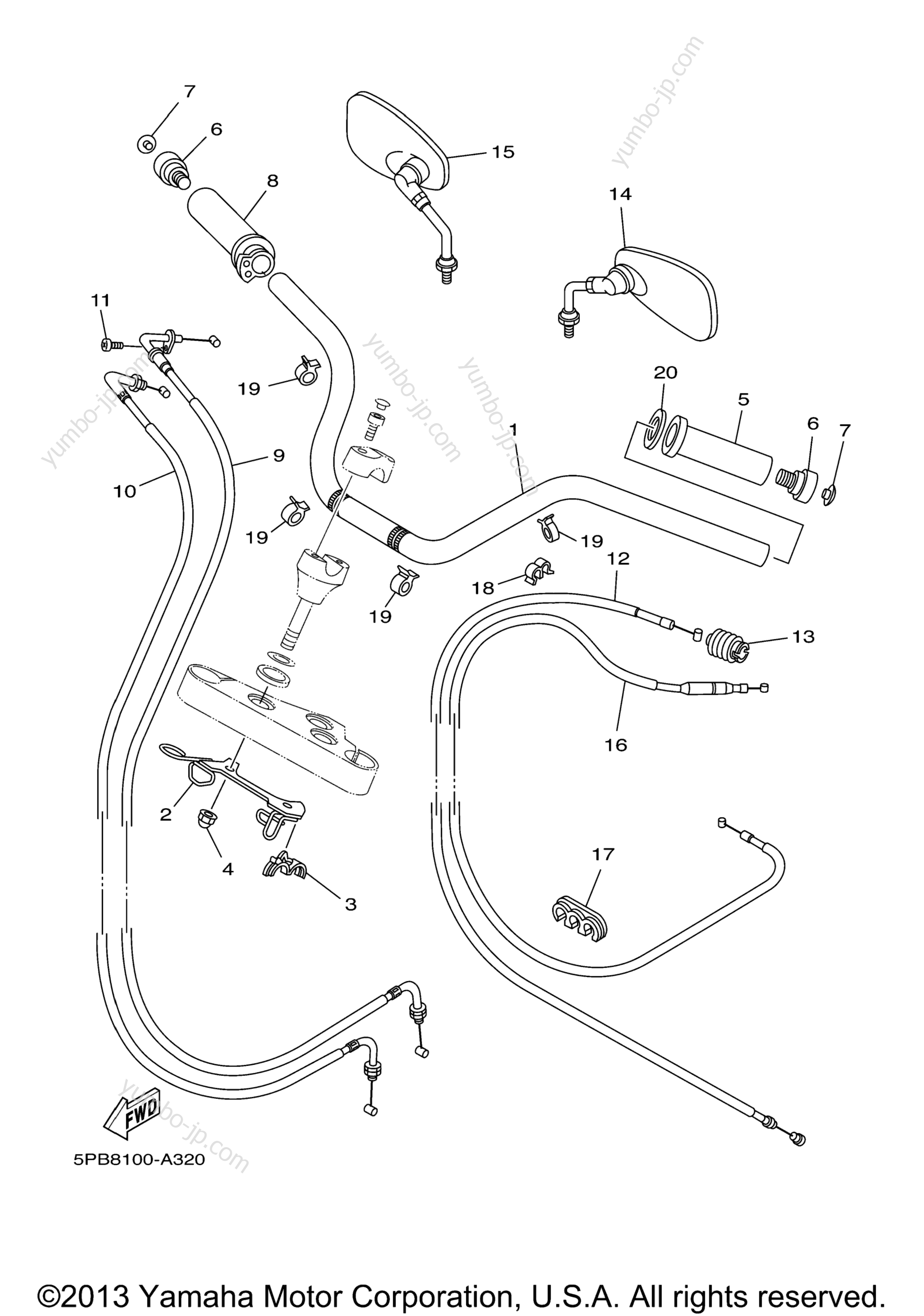 Steering Handle Cable для мотоциклов YAMAHA V-STAR 1100 CUSTOM (XVS1100RC) CA 2003 г.