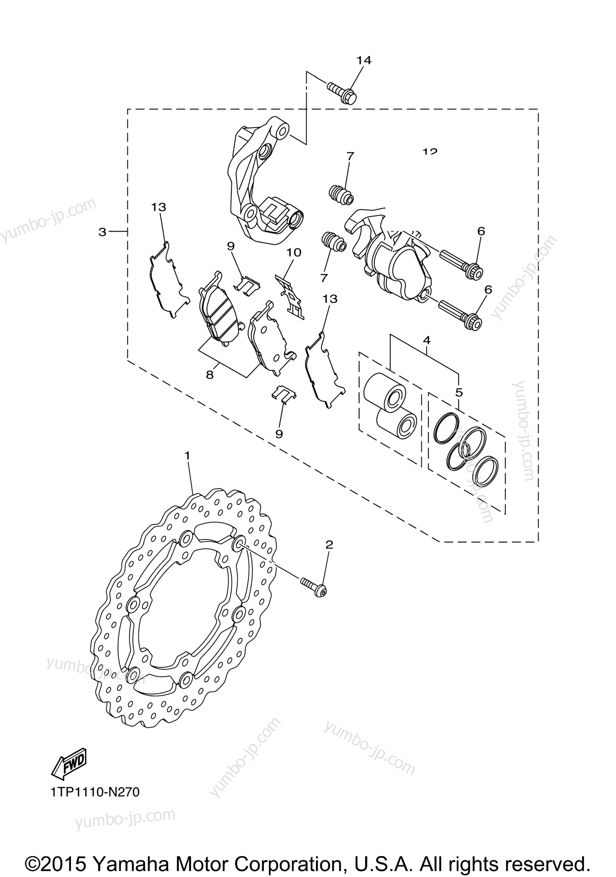 FRONT BRAKE CALIPER for motorcycles YAMAHA BOLT (XVS95CGCL) CA 2016 year