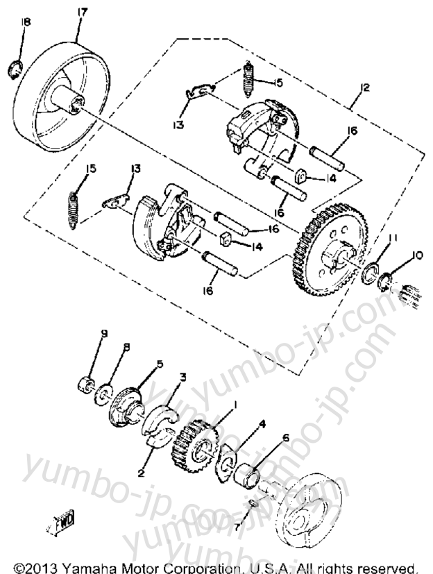 Устройство сцепления для мотоциклов YAMAHA YAMAHOPPER (QT50N) 1985 г.