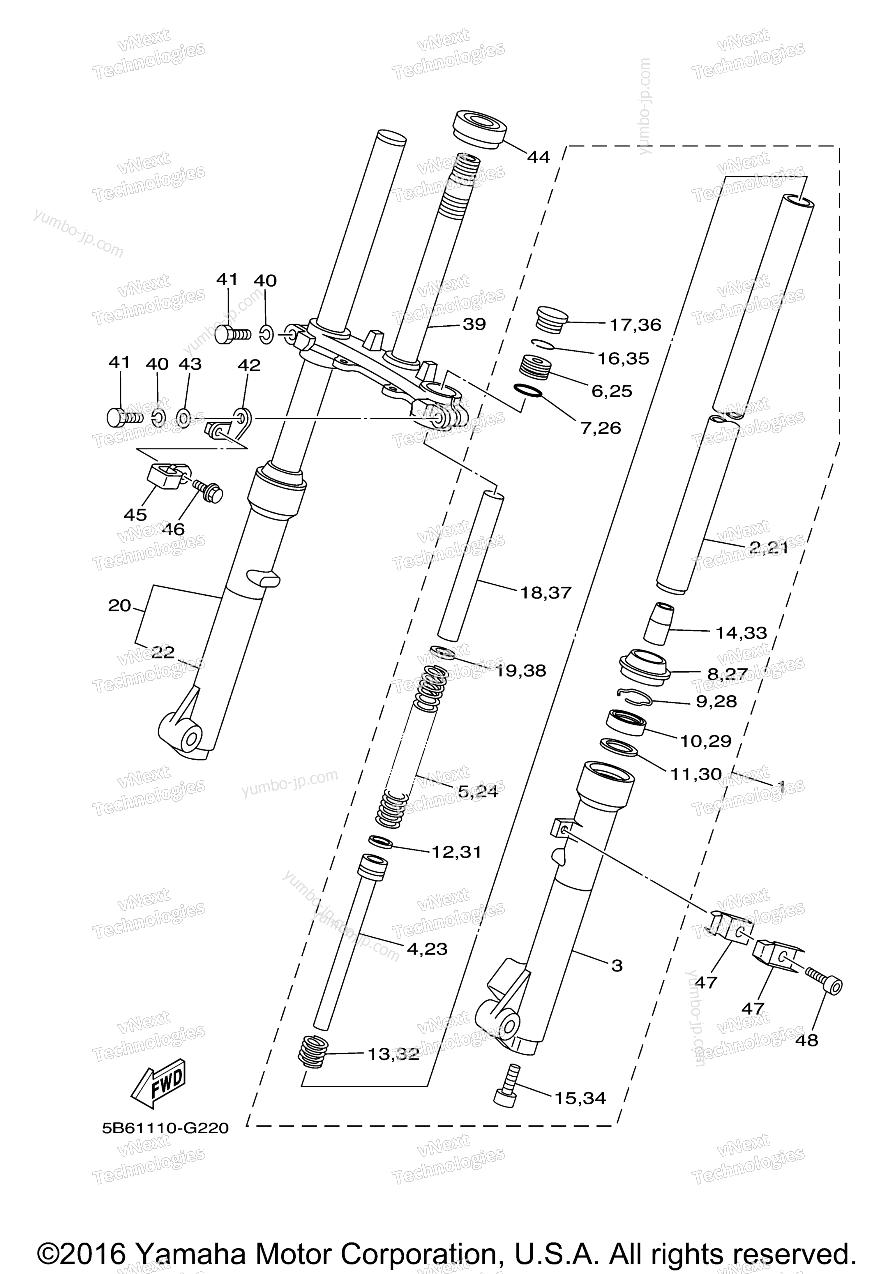 FRONT FORK для мотоциклов YAMAHA TTR110 (TTR110EH) 2017 г.