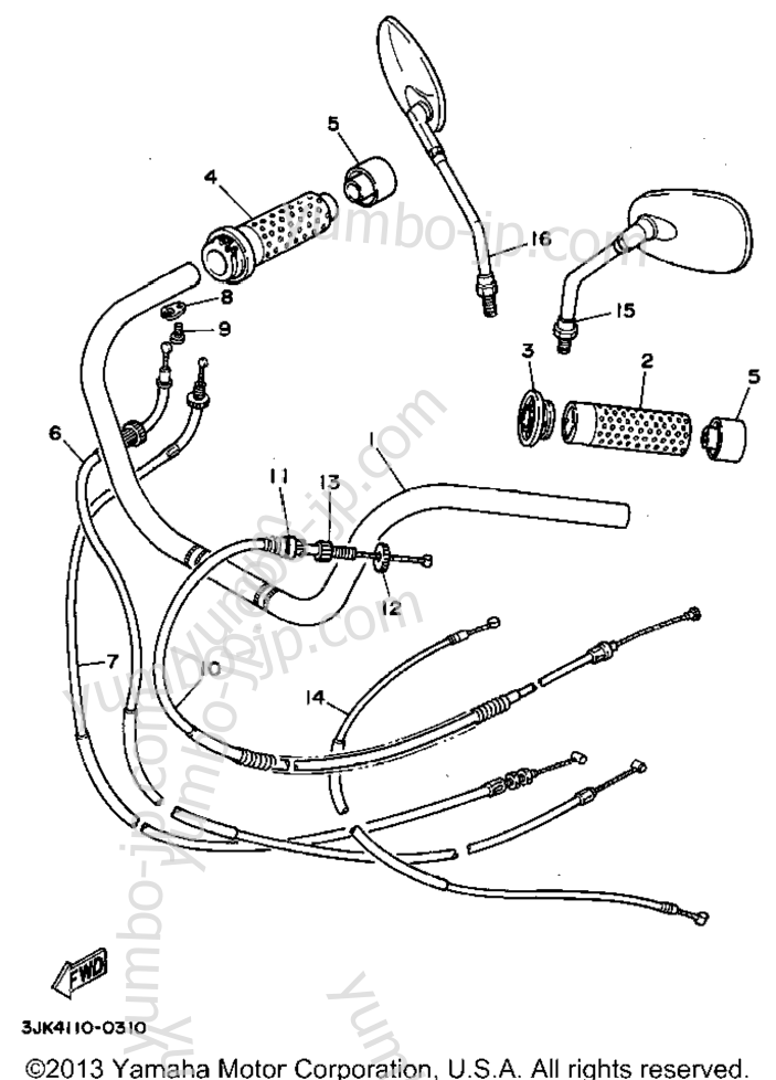 Steering Handle Cable для мотоциклов YAMAHA VIRAGO 750 (XV750GC) CA 1995 г.